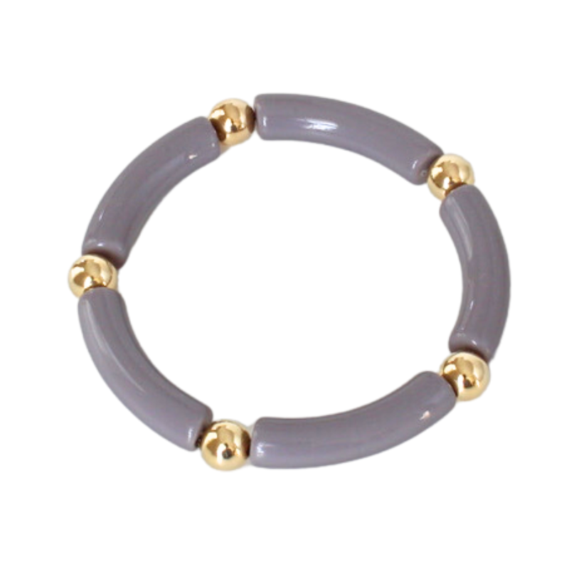 Gray acrylic tubed bangle bracelet with gold-filled round beads