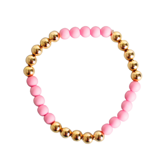 Baby Pink Polymer Clay Bracelet with Gold Flats