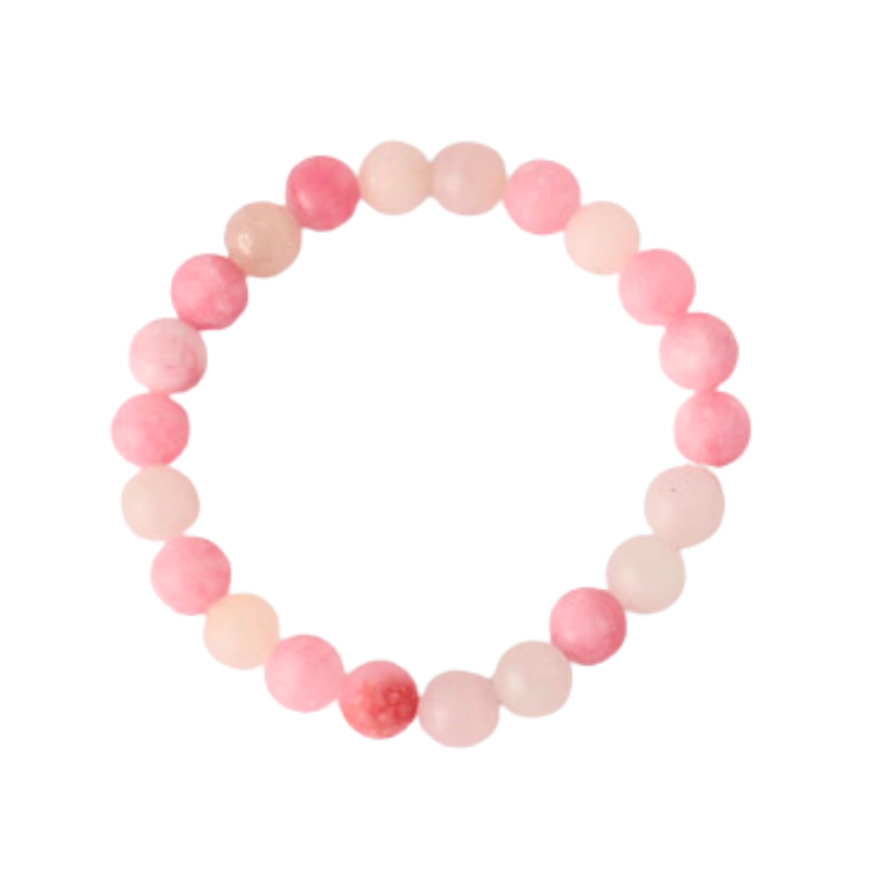 Pink and white jade beaded bracelet