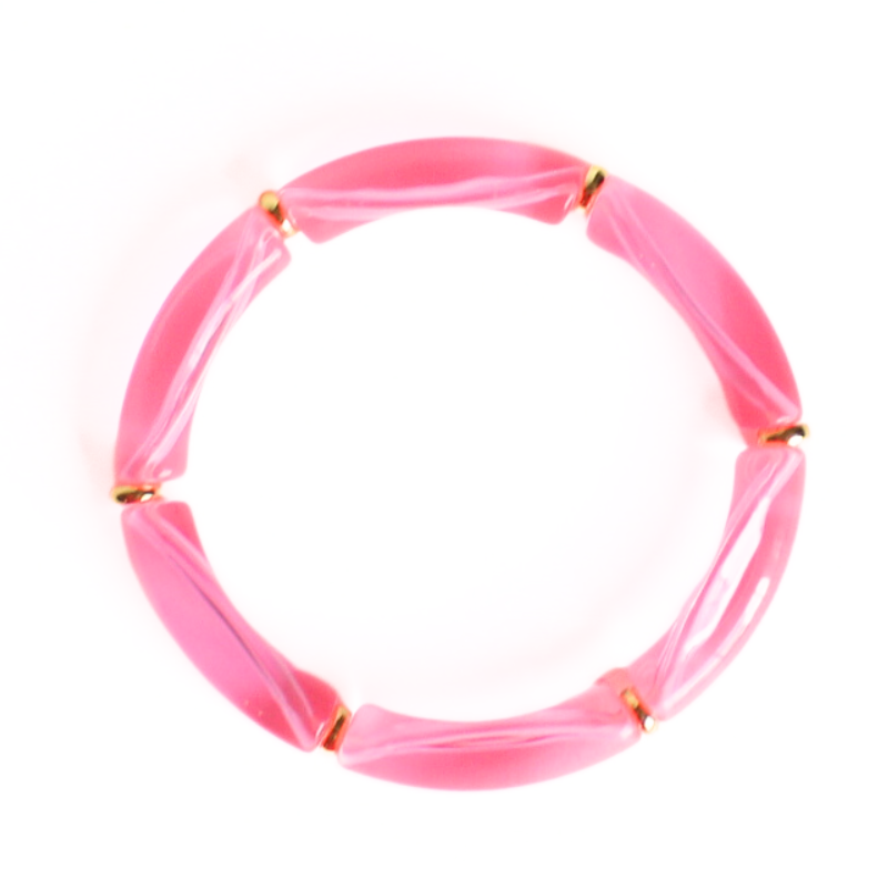 Pink clear acrylic bangle with gold flat beads. This lightweight bangle will add the perfect pop of color to your outfit!!