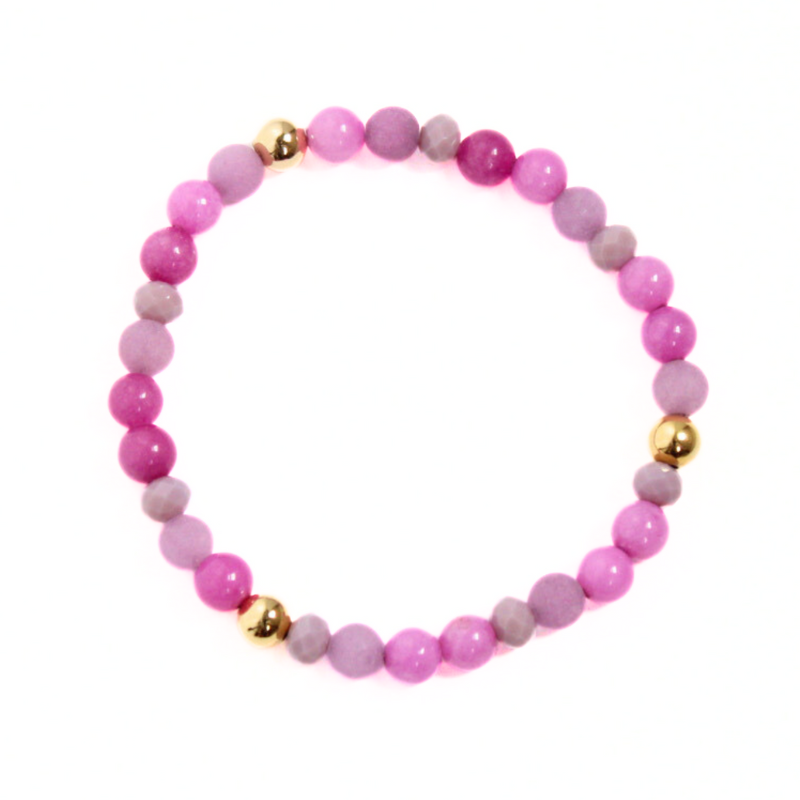 Purple beaded bracelet with gold-filled beads