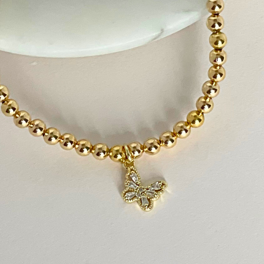 Tiny Butterfly Gold Charm Bracelet