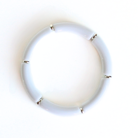 White acrylic bangle bracelet with silver flats