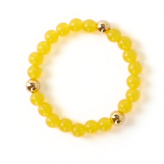 yellow acrylic beaded bracelets with gold-filled beads